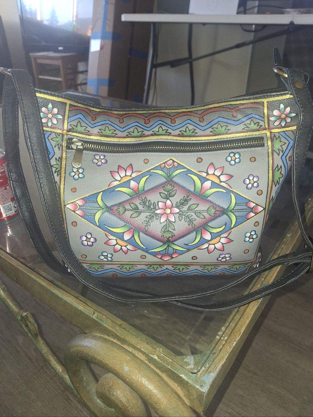 Hand-Painted Floral Crossbody Bag - Multicolor
